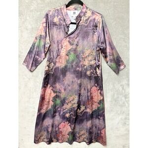 Vicky and Lucas Women's XL Floral Print Mandarin Collar‎ Dress - Purple Pink